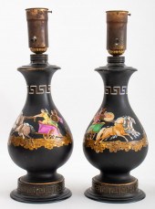 VERSACE STYLE CERAMIC VASE MOUNTED LAMPS,