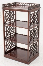 MODERN CARVED MAHOGANY SMALL ETAGERE