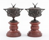 NEOCLASSICAL BRONZE COVERED URNS ON