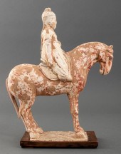 TANG DYNASTY LADY RIDER POTTERY SCULPTURE