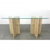 Travertine and Glass Console Sofa Table.