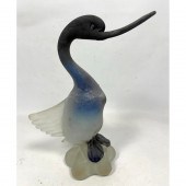 Frosted Glass Bird Duck Sculpture. Modernist.