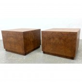 Pair Exotic Burl Wood Cube Side End