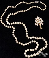 14K GOLD AND PEARL TREE BROOCH,