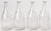 SET OF FOUR ETCHED GLASS DECANTERS,