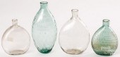 FOUR BLOWN GLASS FLASKS, 19TH C.Four
