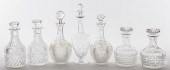 THREE PAIRS OF CUT GLASS DECANTERS,