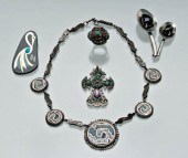 Five pieces signed Mexican jewelry,