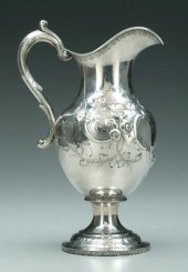 Coin silver pitcher, rounded urn