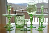Seven pieces of vintage light green