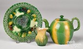 STAFFORDSHIRE TEAPOT, PLATE, AND