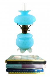 MINIATURE OIL LAMP, SATIN GLASS,