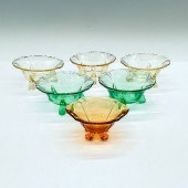 6PC VINTAGE GLASS PRESSED FOOTED
