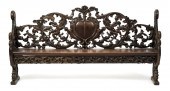 EARLY FRENCH CARVED OAK BENCH.