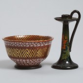Gouda Bowl and a Candlestick, c.1925