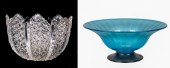 (2) Glass bowls, c/o blue iridescent