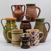 GROUP OF FIVE EARTHENWARE PITCHERS