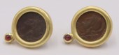 JEWELRY. 18KT GOLD ROMAN COIN EARRINGS.