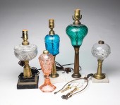 FIVE AMERICAN OIL LAMPS. Mid 19th