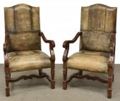 (PAIR) LOUIS XIV STYLE LEATHER