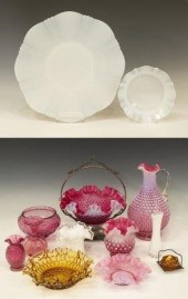 (12) DECORATIVE ART GLASS AND CABINET
