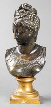 NEOCLASSICAL BRONZE BUST OF A WOMAN,