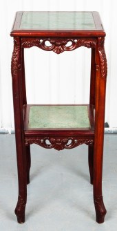 CHINESE CARVED HARDWOOD AND MARBLE