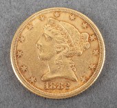 1882 LIBERTY HEAD HALF EAGLE $5