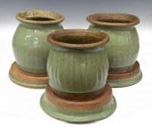 (3) CHINESE GREEN GLAZED PLANTERS