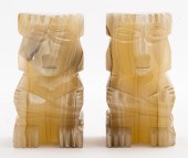 HAND-CARVED ONYX MAYAN BOOKENDS,