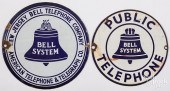 TWO ENAMELED PORCELAIN BELL TELEPHONE