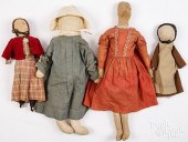 FOUR CLOTH DOLLS, LATE 19TH/EARLY