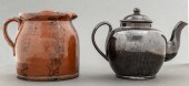 BROWN STONEWARE PITCHER AND BLACK