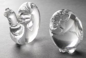 STEUBEN GLASS SNAIL AND OWL FIGURES,