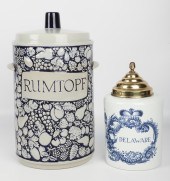 (2) Pottery canisters, c/o Delft