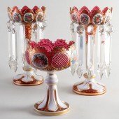 BOHEMIAN RUBY GLASS LUSTER THREE-PIECE