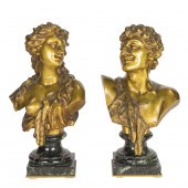A PAIR OF FRENCH BRONZE BUSTS OF