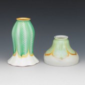 TWO PULLED FEATHERED ART GLASS