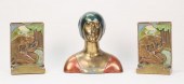 POMPEIAN BRONZE BUST & PAIR OF