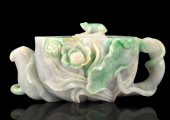 CHINESE JADEITE CARVED TEAPOT &