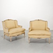 PAIR LOUIS XV STYLE PAINTED BERGERE