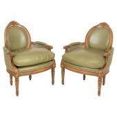 LOUIS XVI STYLE GREEN LEATHER BERGERE